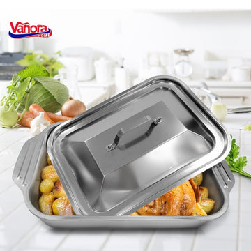 Tava inox cu capac Vanora Home Zira, 36.5 x 22 x 7 cm