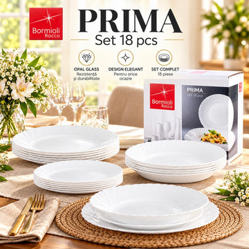 Serviciu de masa Bormioli Prima, 18 piese, pentru 6 persoane ,Opal alb