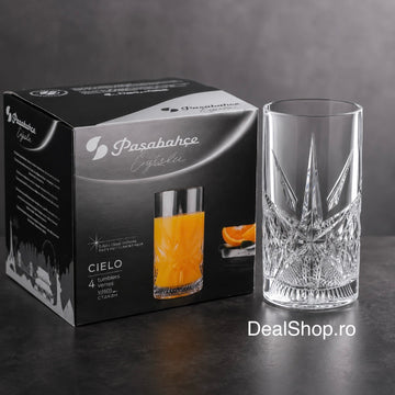 Set 4 pahare din sticlă Pasabahce Cielo 350 ml – Pahare elegante pentru apă suc și cocktailuri, Crystalin 68475