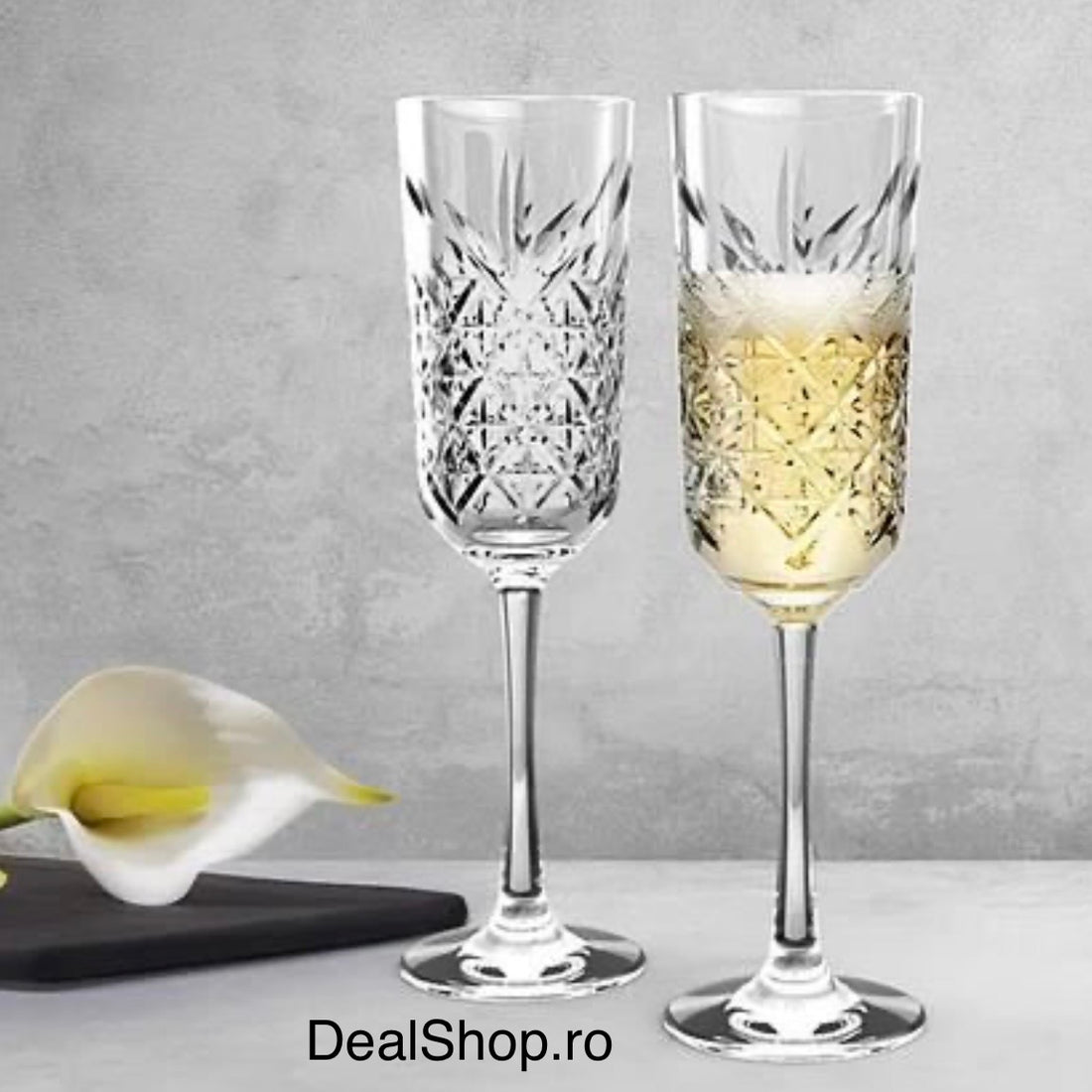 Set 4 pahare șampanie Pasabahce Timeless 175 ml, sticlă transparentă, elegante, model vintage