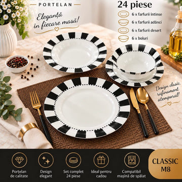 Serviciu de masă din porțelan Noir Elegance, 24 piese, 6 persoane, M8