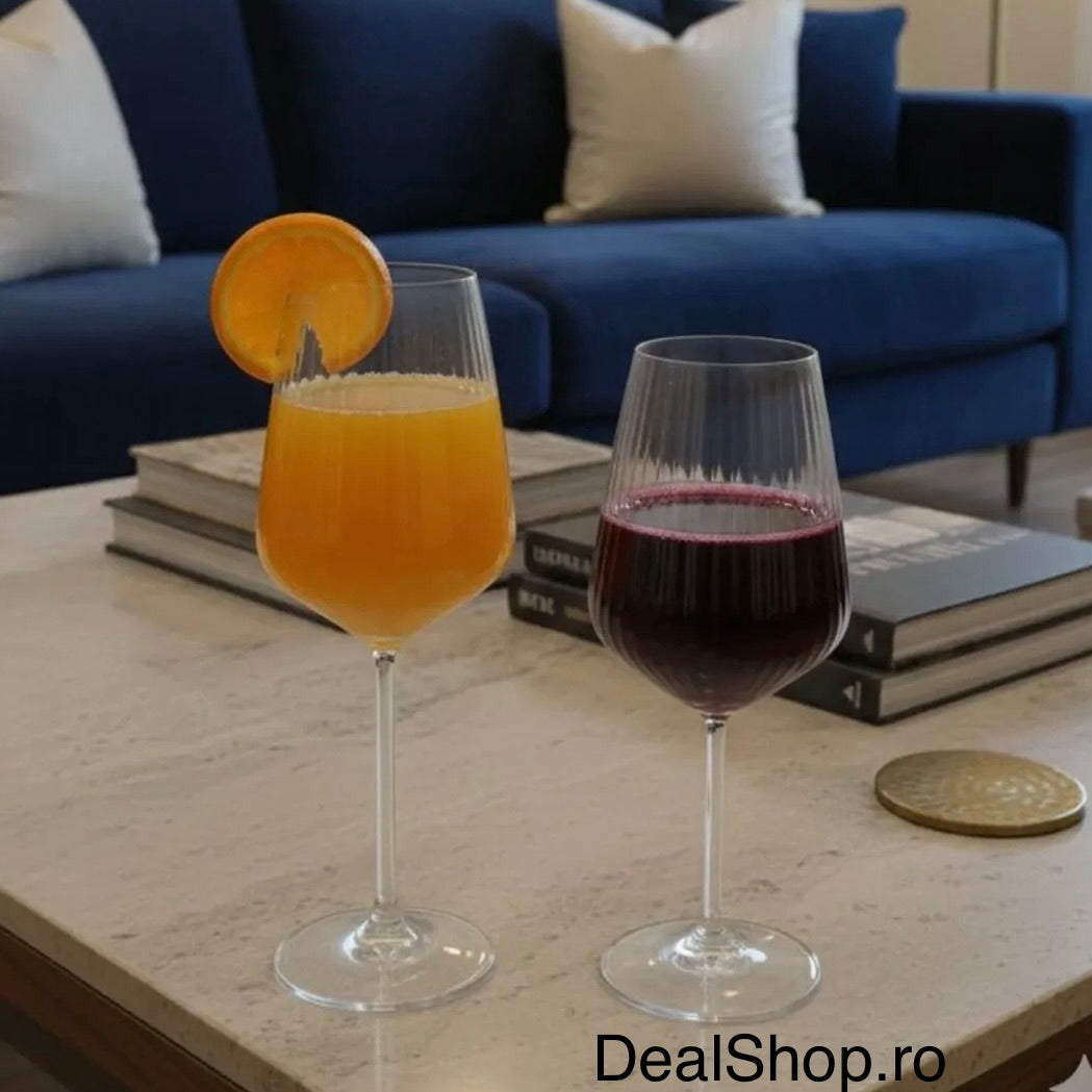 Set 6 Pahare Vin Allegra Focus 350 ml – Design striat sticlă Premium