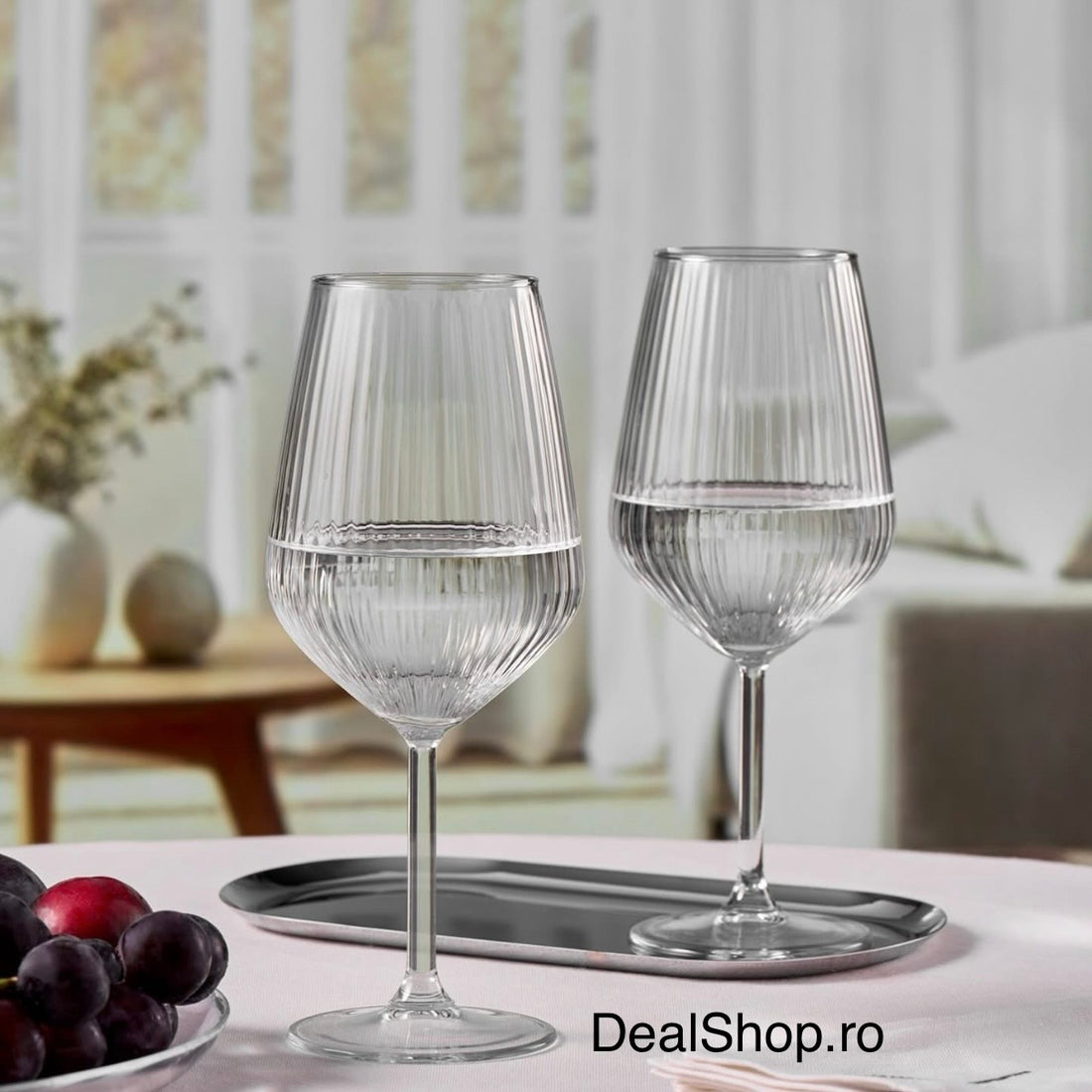 Set 6 Pahare Vin Allegra Focus 350 ml – Design striat sticla Premium
