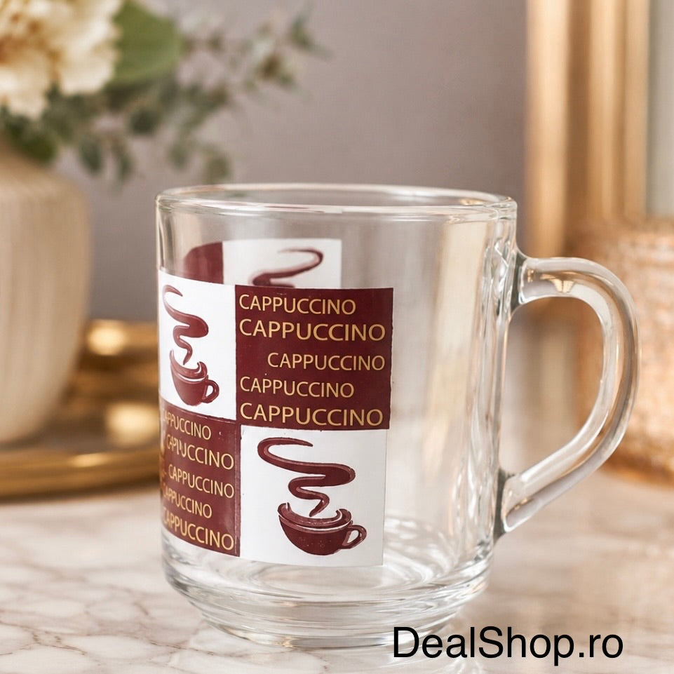 Set 6 cești din sticlă Daily Glass Cappuccino 250 ml – căni cafea, cappuccino și latte, design elegant