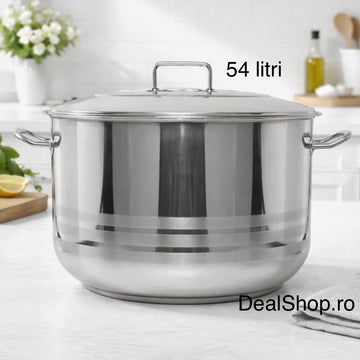 Oala inox profesionala cu capac Gastro, fund dublu 54 litri, 50 x 30 cm