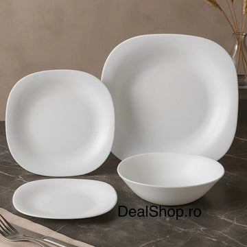 Serviciu de masă alb simplu din opal 38 piese pentru 12 persoane elegant Atlas