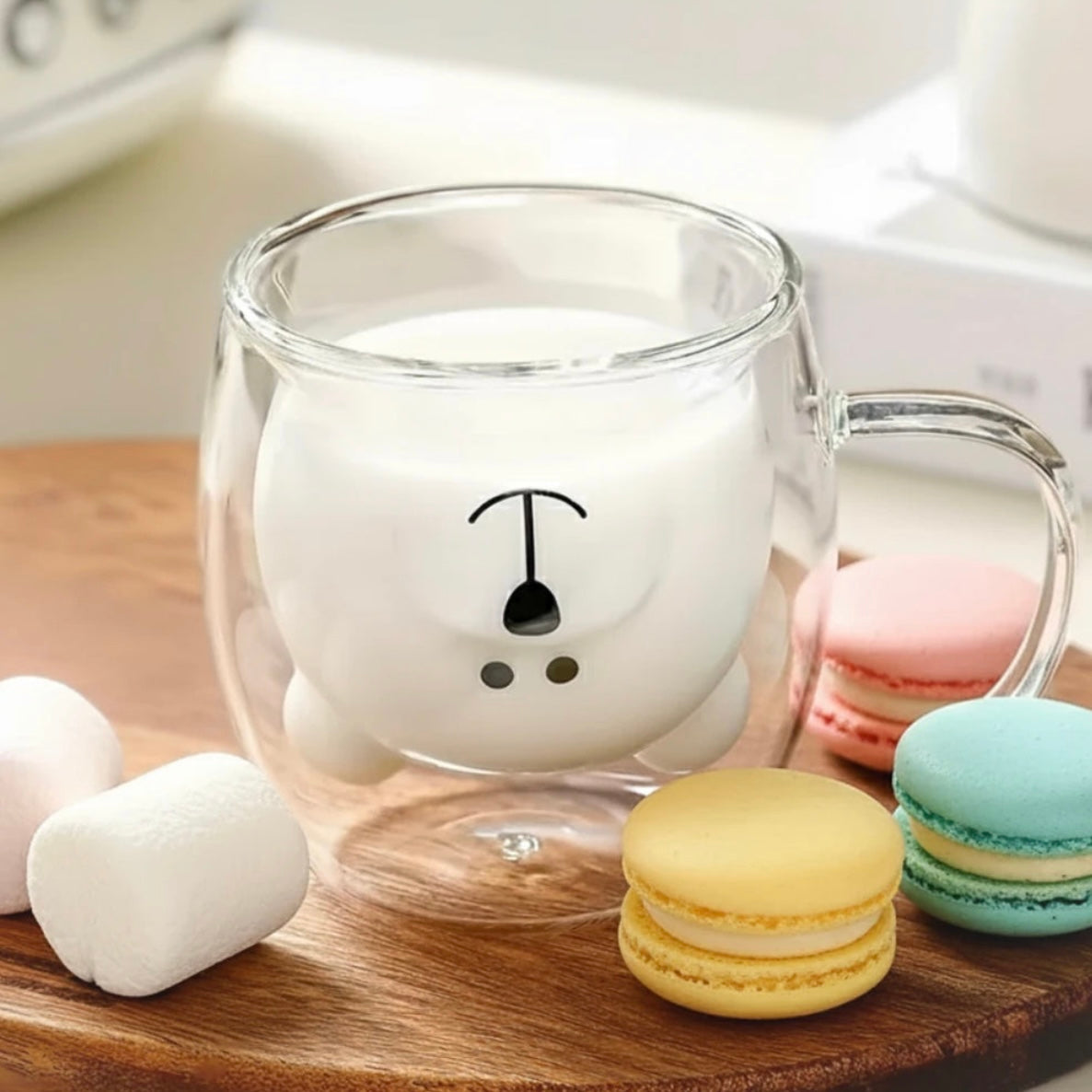 Set 6 cesti cafea pereti dubli sticla termorezistenta Model Ursulet 260 ml coffe