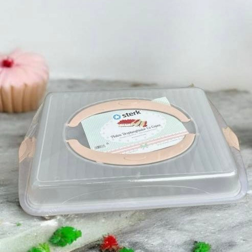 Suport tort prăjituri cu capac si maner 45 x 30 x 10 cm