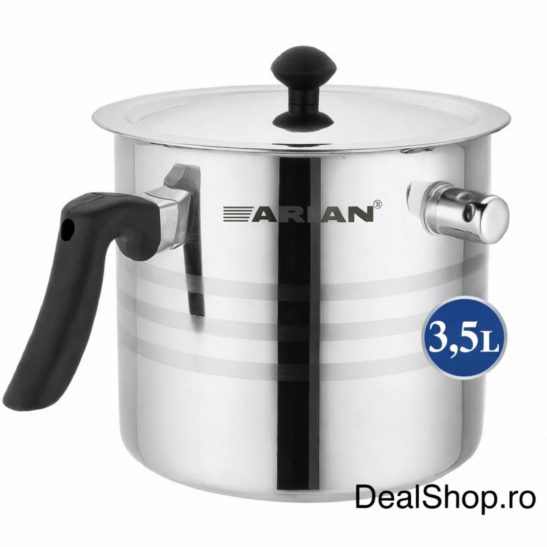 Oală pentru Fiert Lapte Arian 3.5 litri Inox fluier, perete Dublu, Capac Inclus maner termorezistent