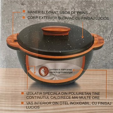 Caserolă 3.35 litri cu capac, menține cald/rece 4–7 ore BPA Free recipient servire mâncare – roșu/negru