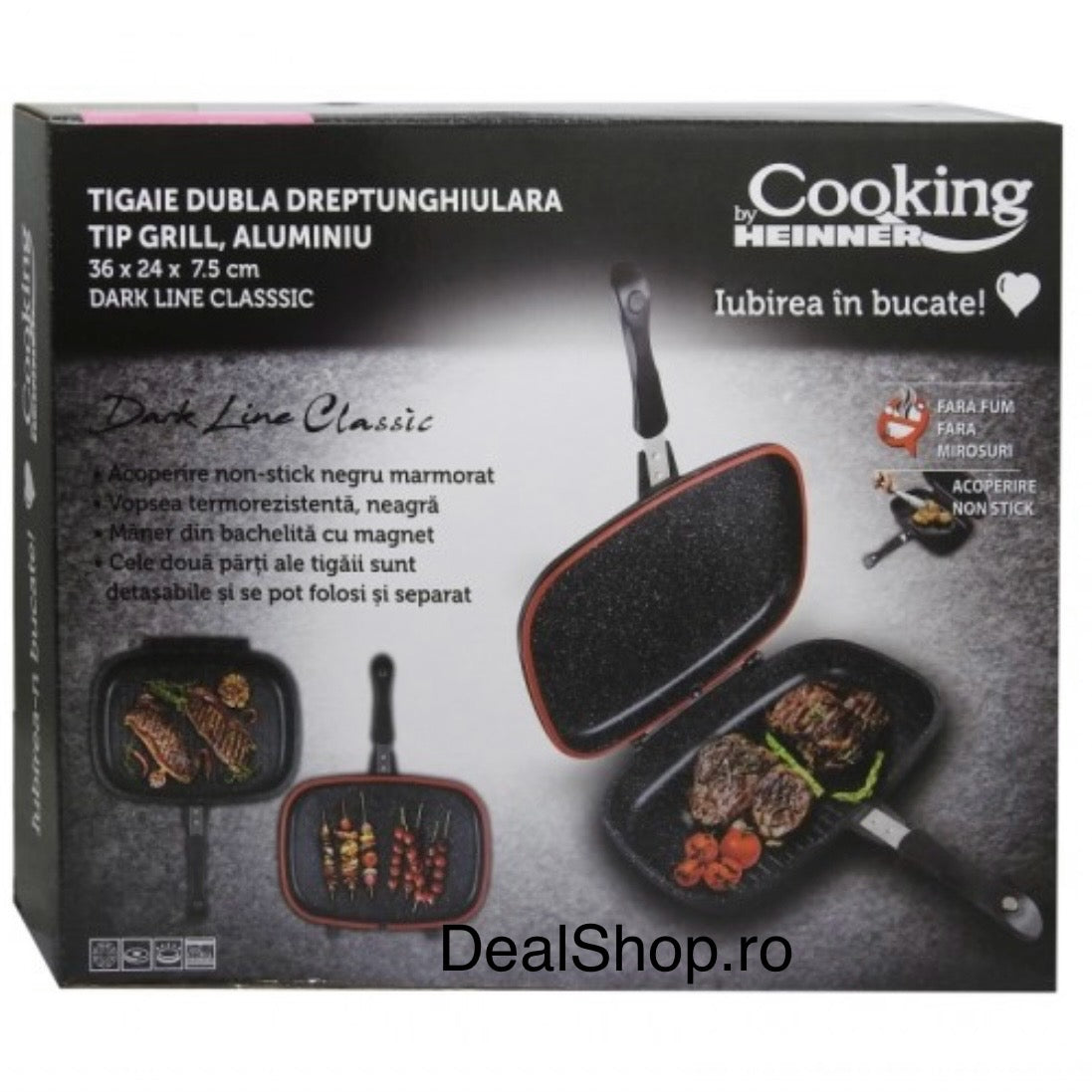 TIGAIE grill DUBLETA DREPTUNGHIULARA 36x24x7.5 CM Inductie DARK LINE CLASSIC COOKING BY HEINNER