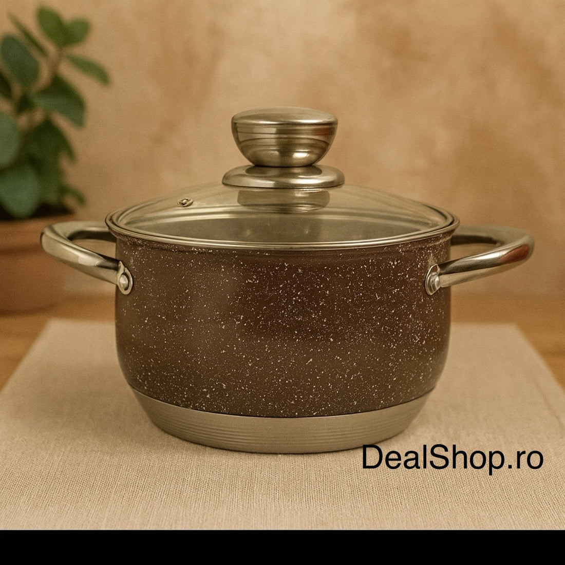 Cratiță Premium Royalty Line Brown 2.9 L – Inox cu fund multistrat și capac din sticlă gătit rapid, elegant și sănătos