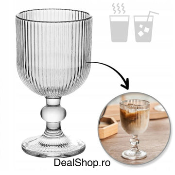 Set 6 pahare Alex cu picior 280 ml, sticlă transparentă striată, pahare vin/apă/suc elegante