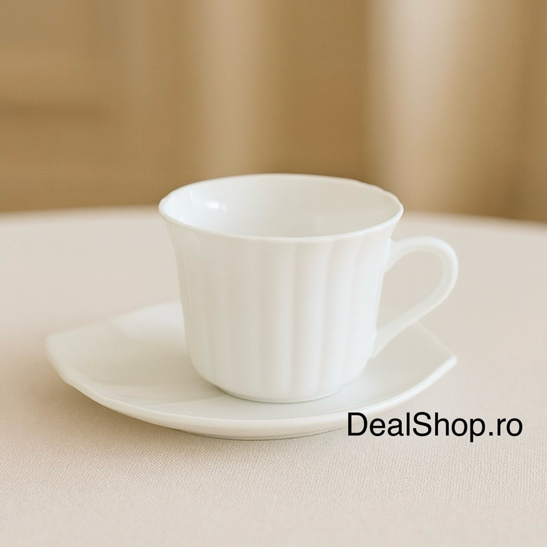 Set 6 cești cafea sau ceai cu farfurii din opal termorezistent 190 ml, model Frunză