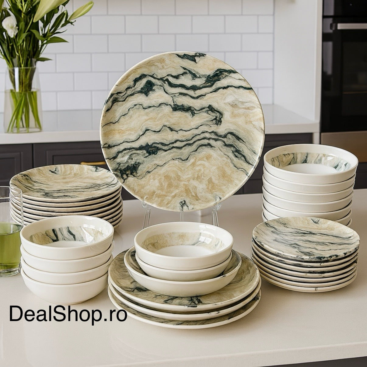 Serviciu de masa din porțelan Marble 24 piese pentru 6 persoane 464