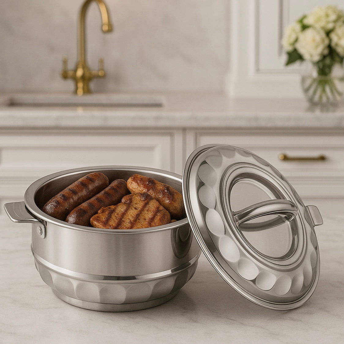 Caserola termica din inox 4,3 litri pastreaza alimentele calde sau reci