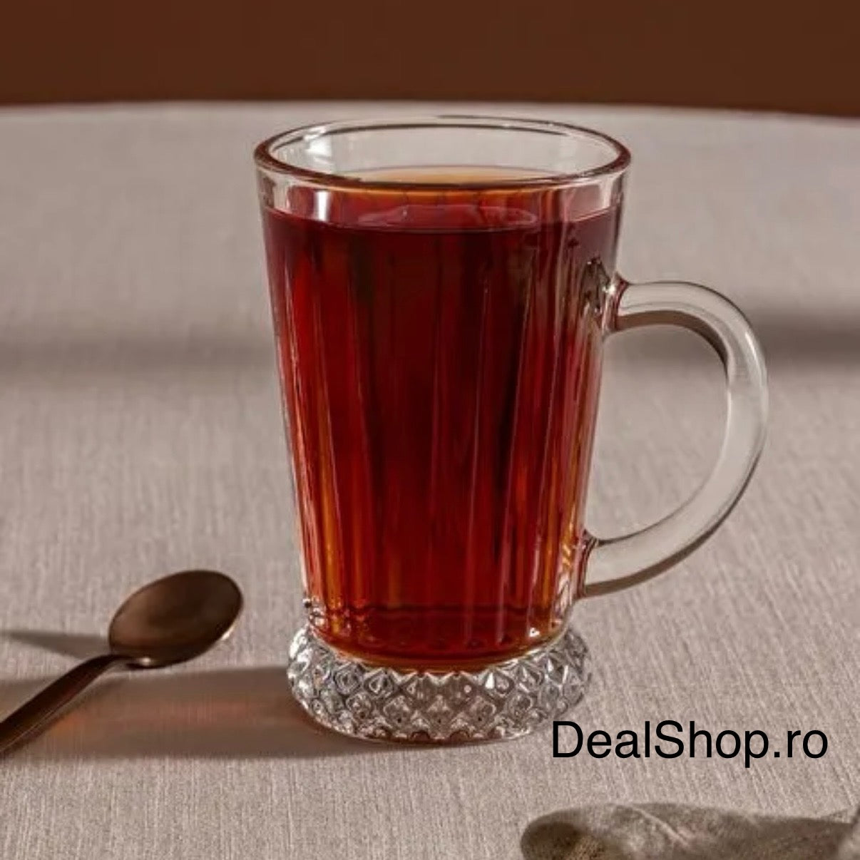 Set 6 cești din sticlă Max Mug 220 ml – cești cafea și ceai cu Bază Diamantată, Model Elegant