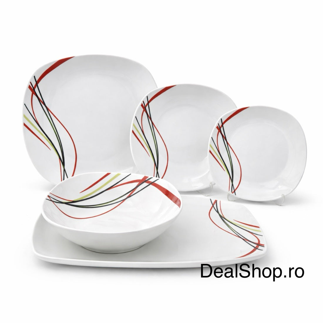 Serviciu de Masă din Porțelan Modern, 20 Piese, pentru 6 Persoane, Alb cu Decor Linii – TL-173-3