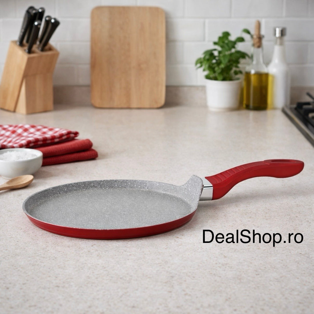 Tigaie pentru clătite Swan, 28 cm, înveliș marmorat antiaderent, fund inducție, roșie