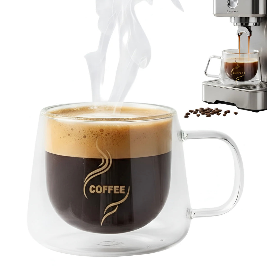 Set 6 cesti cafea cu pereti dubli sticla termorezistenta 200 ml Mesaj COFFEE CADOUL PERFECT terasa