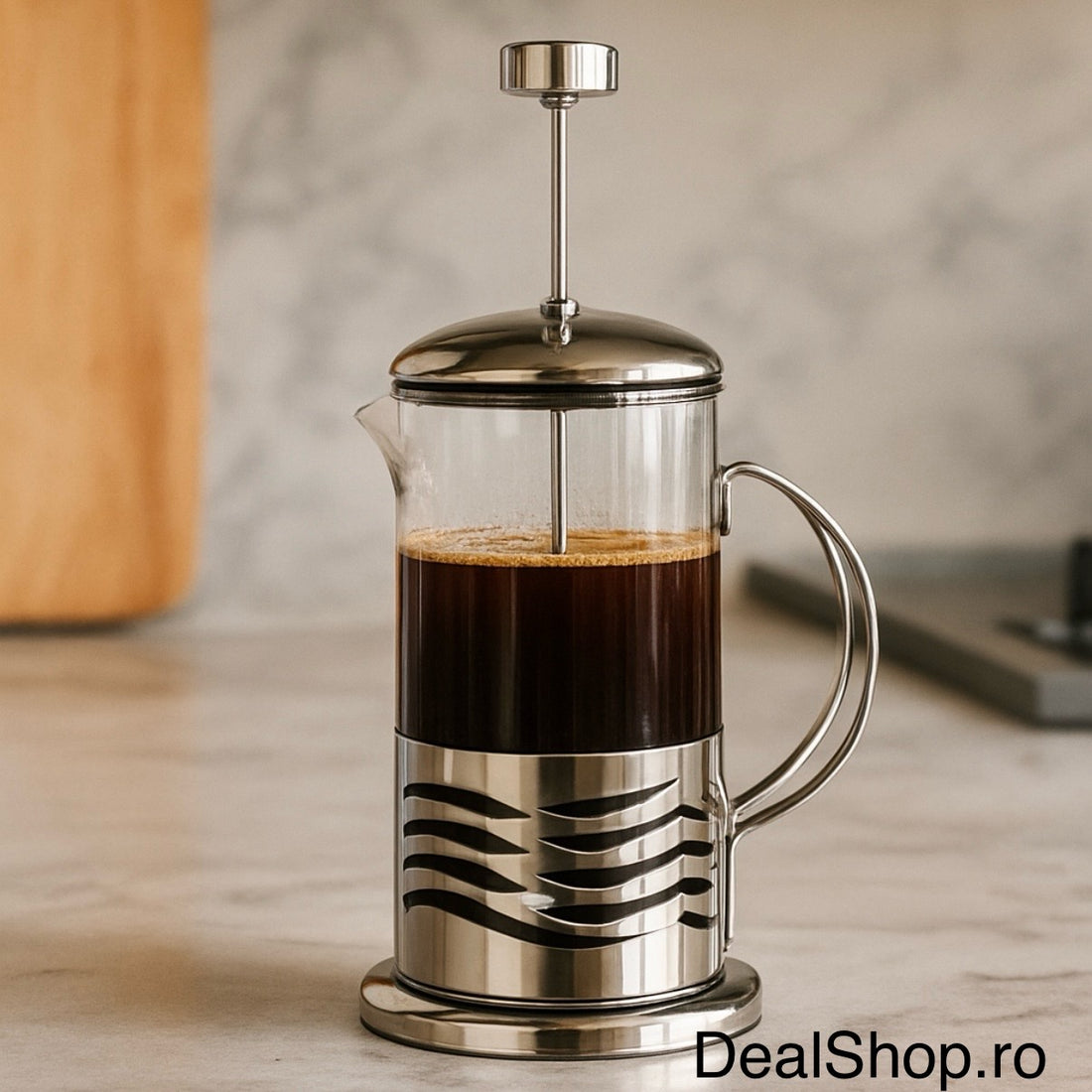 Cafetieră cu presă 350 ml din sticlă și oțel inoxidabil – Design elegant, piston 18/8 pentru Cafea sau Ceai