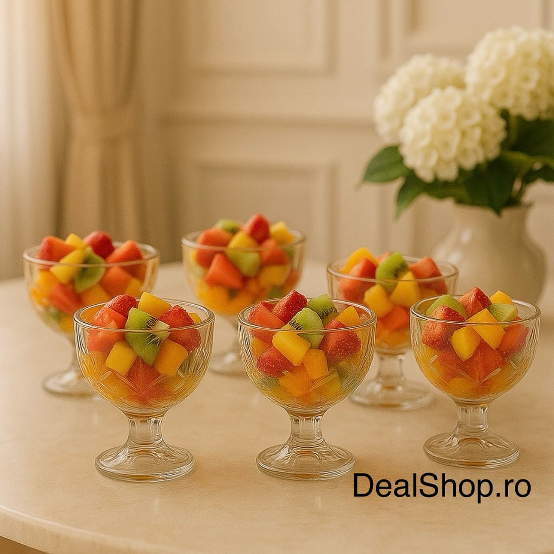 Set 6 cupe sticlă pentru înghetata/salată fructe ,300 ml Sonia terasa piscina evenimente