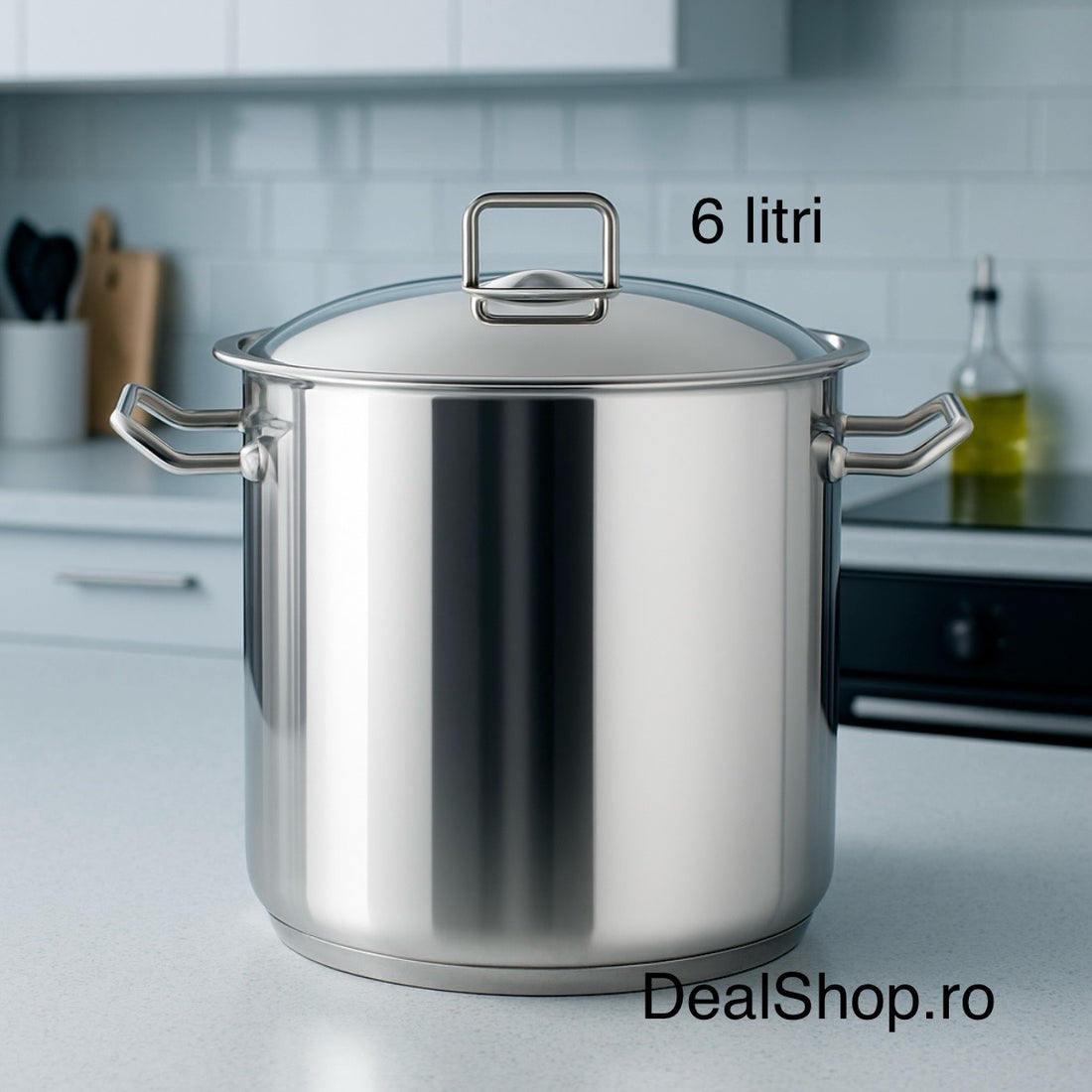 Oală inox Arian 6 L cu capac, fund dublu, 20 cm – Rezistentă, Ideală pentru Gătit Zilnic