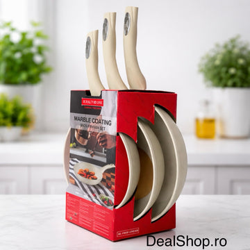Set 3 tigai cu invelis de marmura Royalty Line, beige