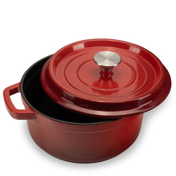 Oala din fonta emailata cu capac Hausberg HB-H746, capacitate 5 litri diametru 26 cm adancime 12 cm, interior antiaderent, Rosu