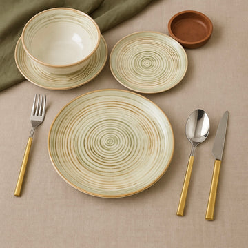 Serviciu de masă porțelan Verde Spiralat – 24 piese 6 persoane, farfurii + boluri 05 N