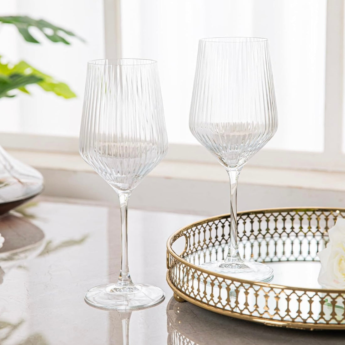 Set 6 Pahare Vin Allegra Focus 350 ml – Design Striat, Sticlă Premium