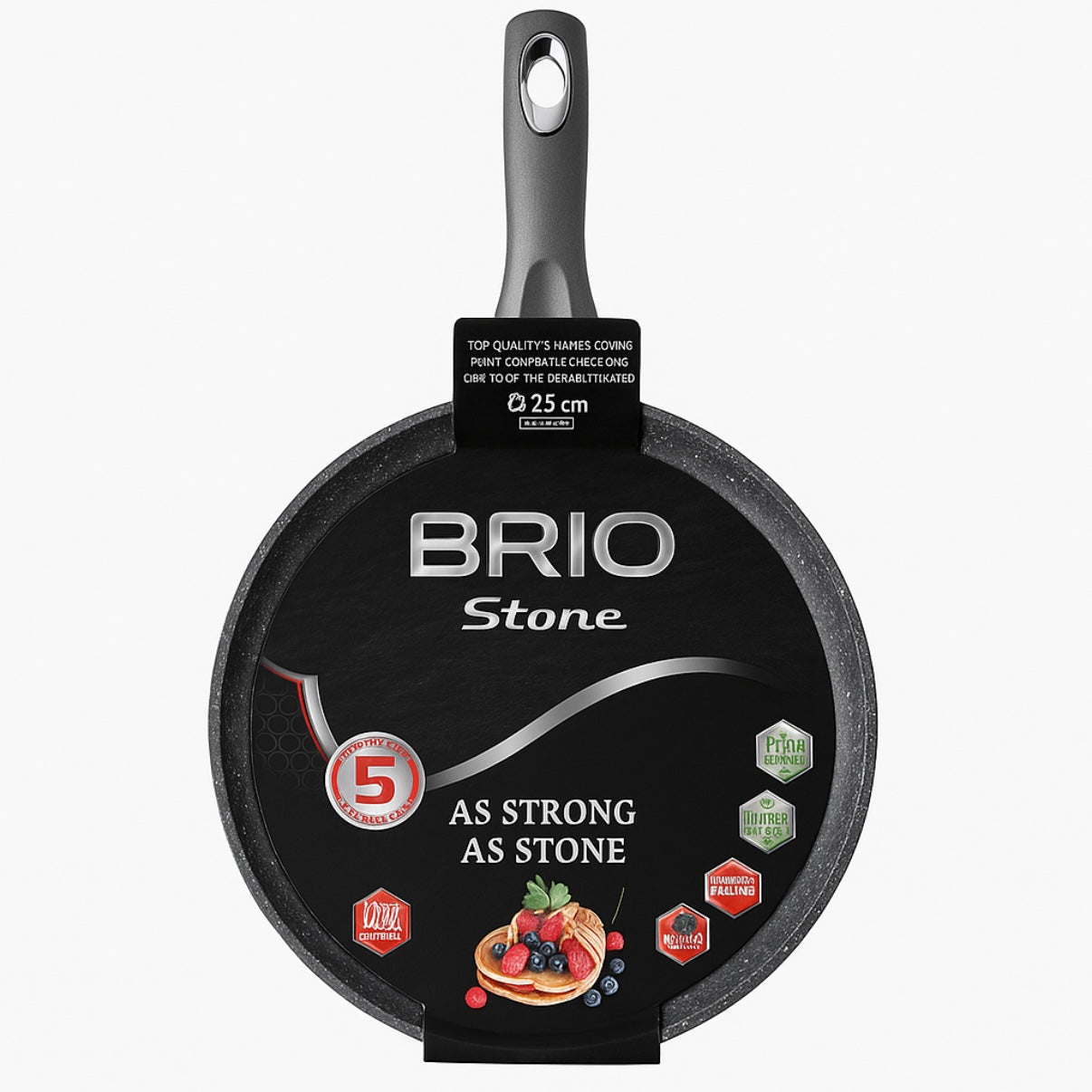 Tigaie Clătite BRIO Stone 25 cm – Înveliș Antiaderent 5 Straturi cu Particule Minerale, Compatibilă Inducție