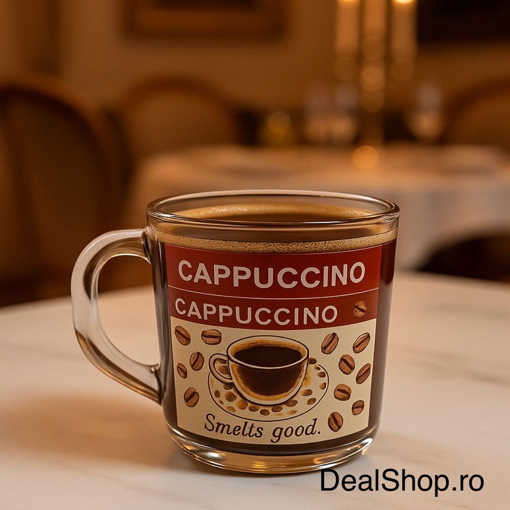 Set 6 cani capuccino Coffe din sticla transparenta 200 ml