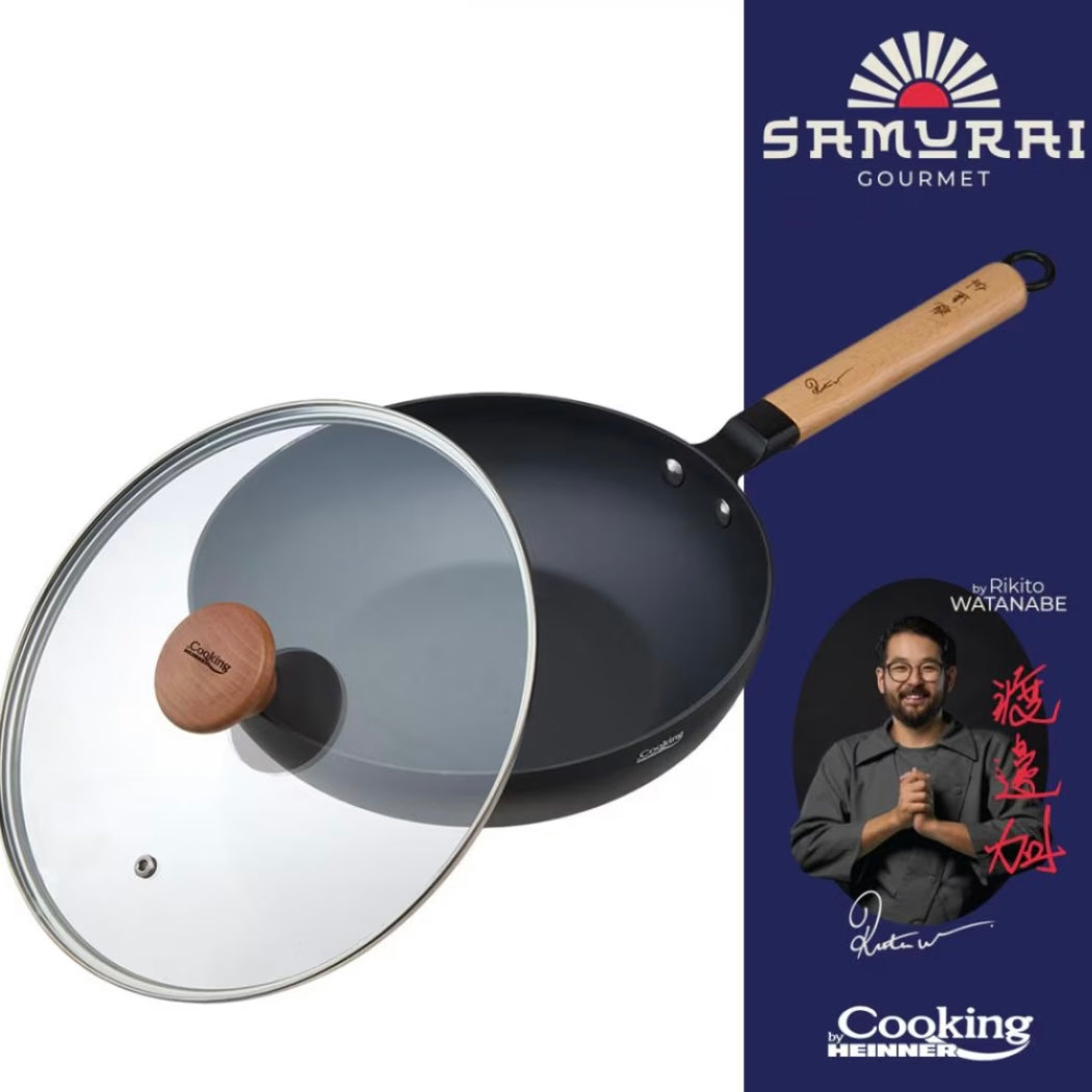 Tigaie wok cu capac Cooking by Heinner Samurai Gourmet by Rikito Watanabe invelis ceramic inductie 26 x 7.5 cm