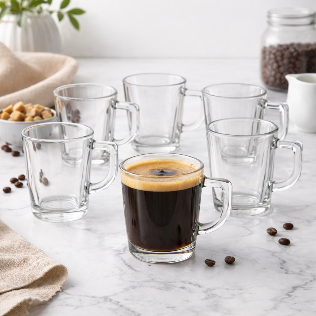 Set 6 căni din sticlă Marshall 220 ml – Pentru Cafea sau Ceai, Design Clasic