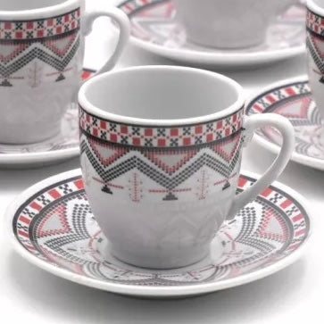 Cești cafea/ceai, model tradițional,120 ml,12 piese,6 cănițe + 6 farfurii
