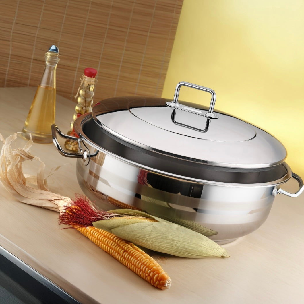 Cratita inox profesionala cu capac Gastro, fund dublu 29 litri 45 x 20 cm