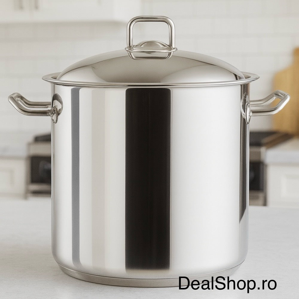 Oala inox Arian 11 litri cu capac fund dublu 24 cm – Ideala pentru gatit Cantitati Mari