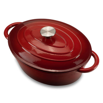 Oală din fonta emailata,Hausberg,HB-H750 ,capacitate 4,5 L,diametru 30 x 23 cm,adâncime 12 cm,interior ,capac din fontă,roșu