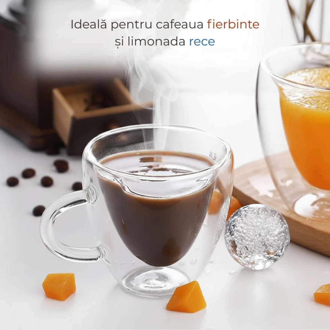 Set 6 cesti cafea Pereti Dubli Sticla Termorezistenta Model Inima, 180 ml Caffe Latte & Latte Macchiato