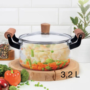 Cratita sticlă borosilicată 3,2 L cu capac – rezistentă la temperaturi înalte, ideală pentru gătit sănătos