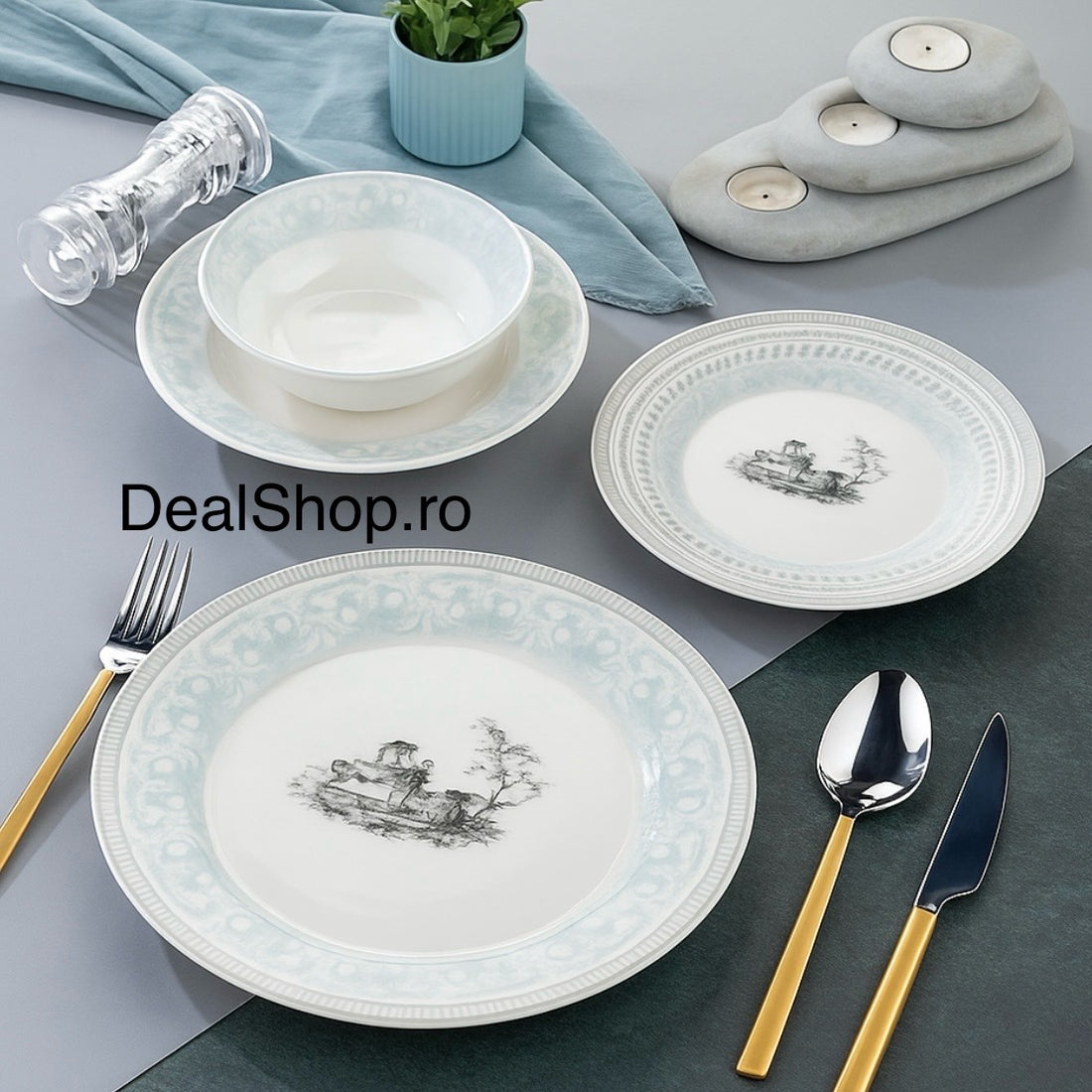 Serviciu de masa 6 persoane din porțelan Blue Damask 24 piese 06