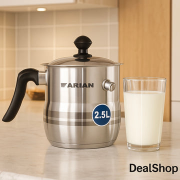 Oală de lapte cu fluier Arian 2.5 L din inox – pereți dubli, capac inox, potrivită pentru toate tipurile de plite