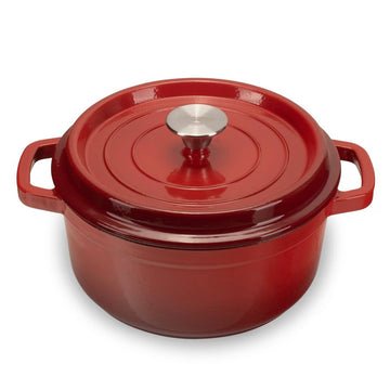 Oala 4 litri din fonta emailata cu capac Hausberg HB-H744, capacitate diametru 24 cm, adancime 11 cm, interior antiaderent, Rosu