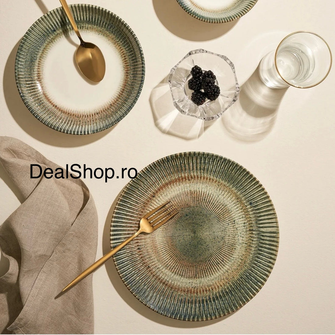 Serviciu de masă din porțelan texturat Verde-Maro, 48 piese, pentru 12 persoane – design modern și elegant 0186