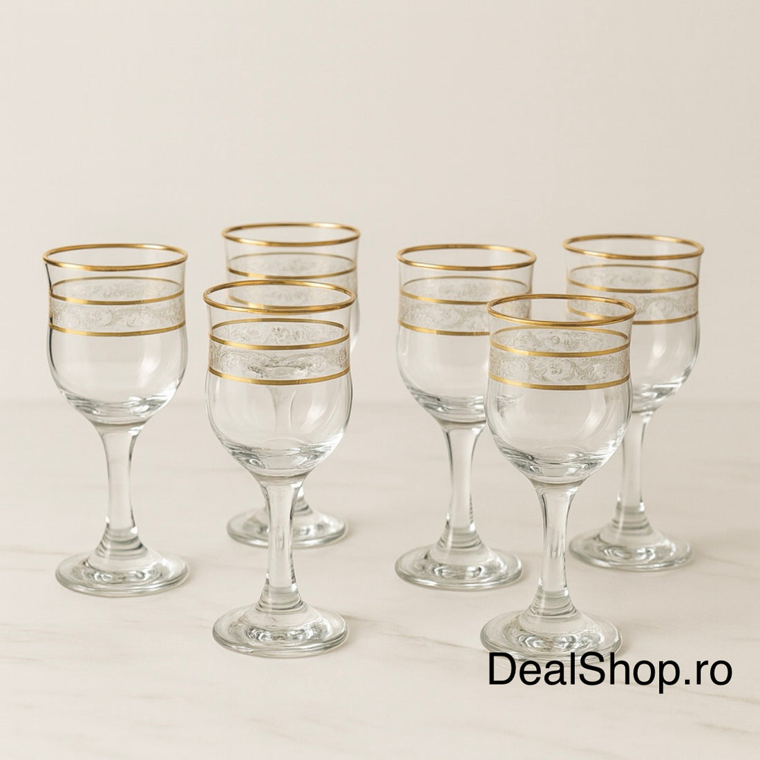 Set 6 Pahare Sticlă LAV Adora Gold 55 ml, Decor Auriu Elegant