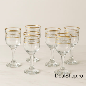 Set 6 pahare sticla LAV Adora Gold 55 ml Decor Auriu Elegant