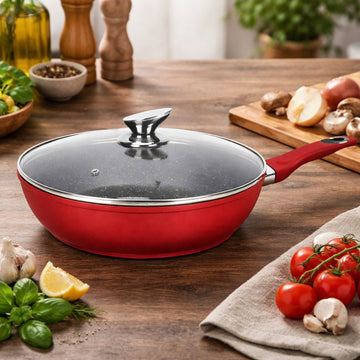 Tigaie Adâncă Antiaderentă cu capac 28 cm Swan Cooking – Strat Ceramic Compatibilă inducție gaz