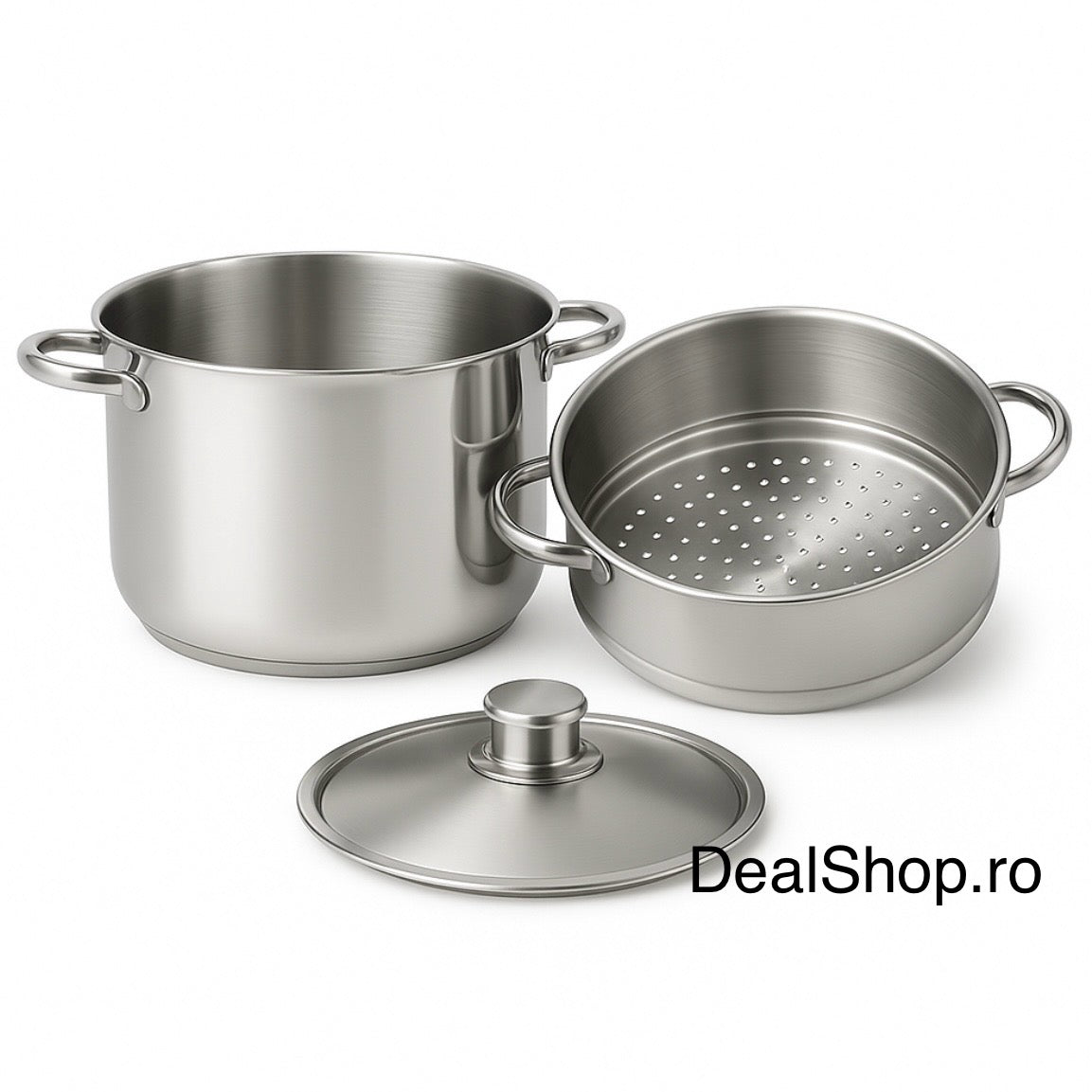 Oală 8 litri Inox pentru aburi, 24 cm, capac inox, inserție detasabilă, compatibilă inducție