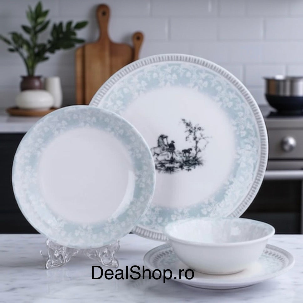 Serviciu de masa din portelan Blue Damask, 48 piese, pentru 12 persoane – design elegant albastru pastel 06